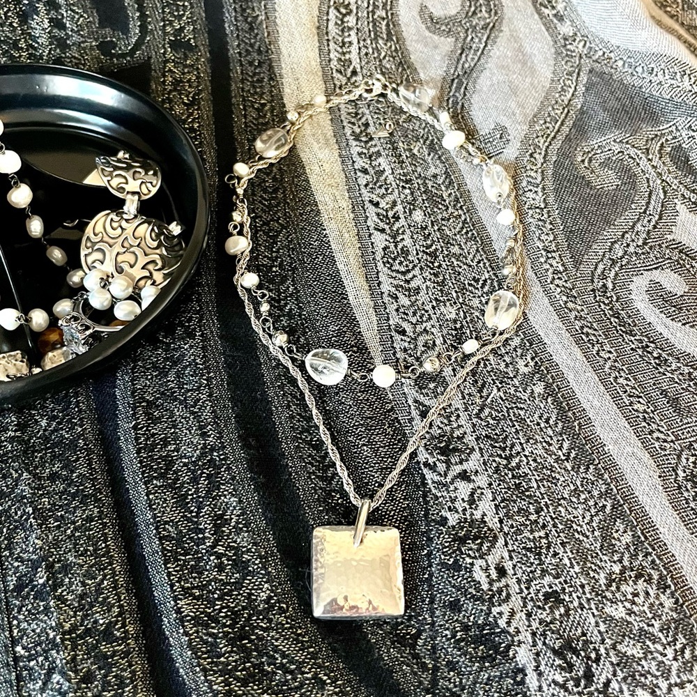 Silpada Vintage Solid Sterling Silver Square Pendant & Thick Heavy Chain - Picture 8 of 11